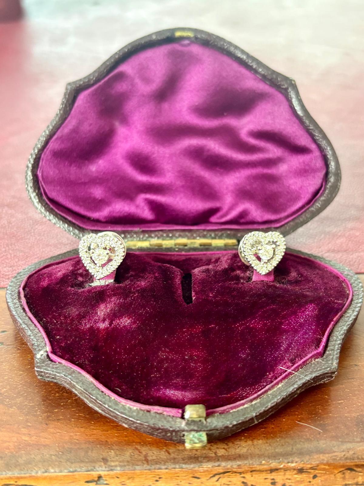 Diamond Heart  Earrings in 14k White Gold