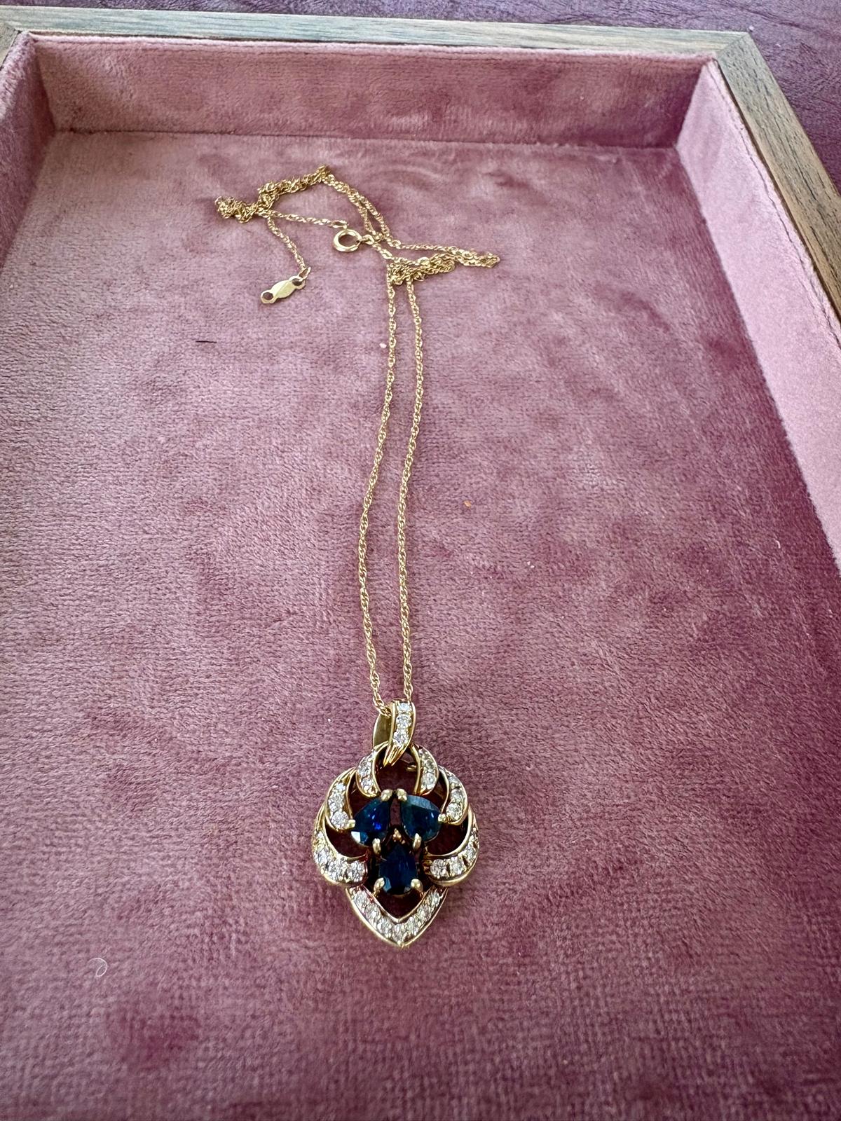 Gorgeous Vintage Sapphire and Diamond Pendant with Chain