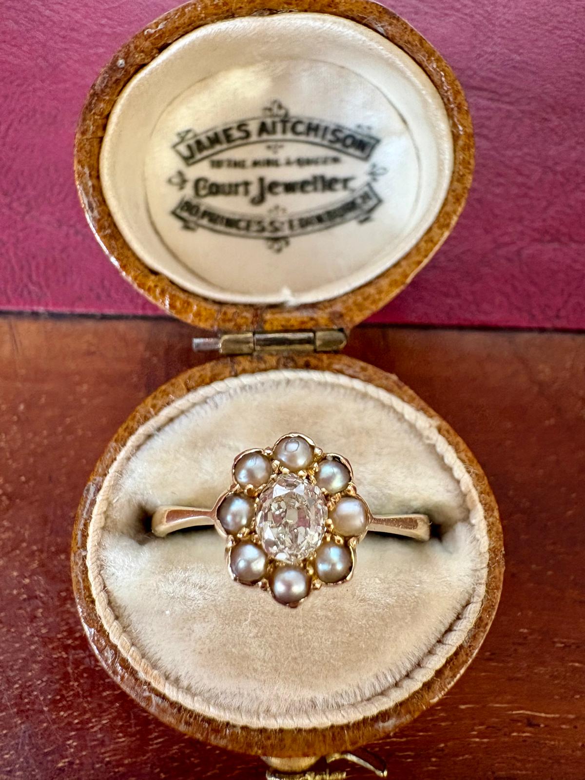 Delightful  Victorian 18ct Gold, Seed Pearl and Diamond Ring