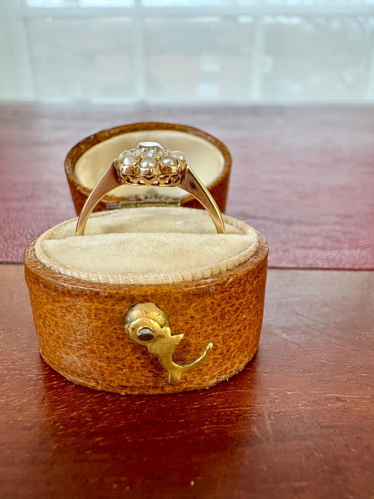Delightful  Victorian 18ct Gold, Seed Pearl and Diamond Ring