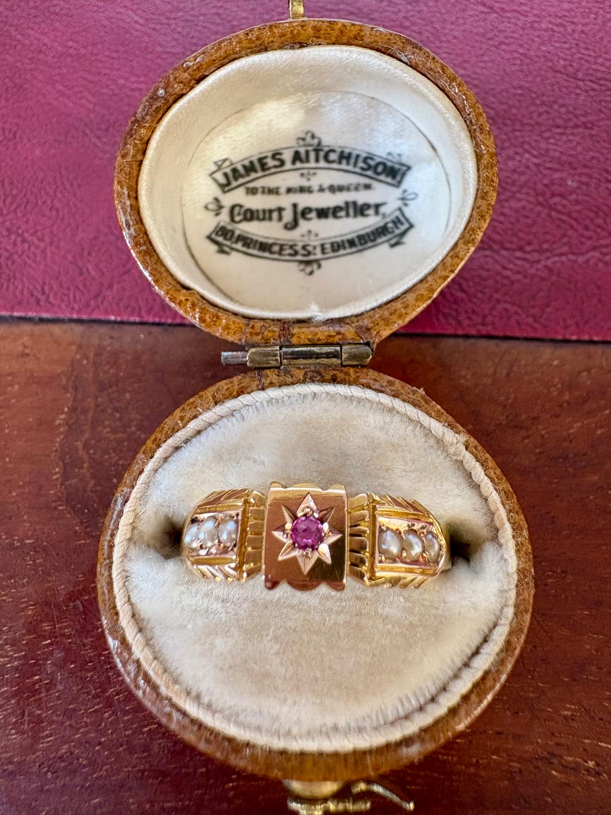 Gorgeous Edwardian 15ct Gold, Ruby and Split Pearl Ring