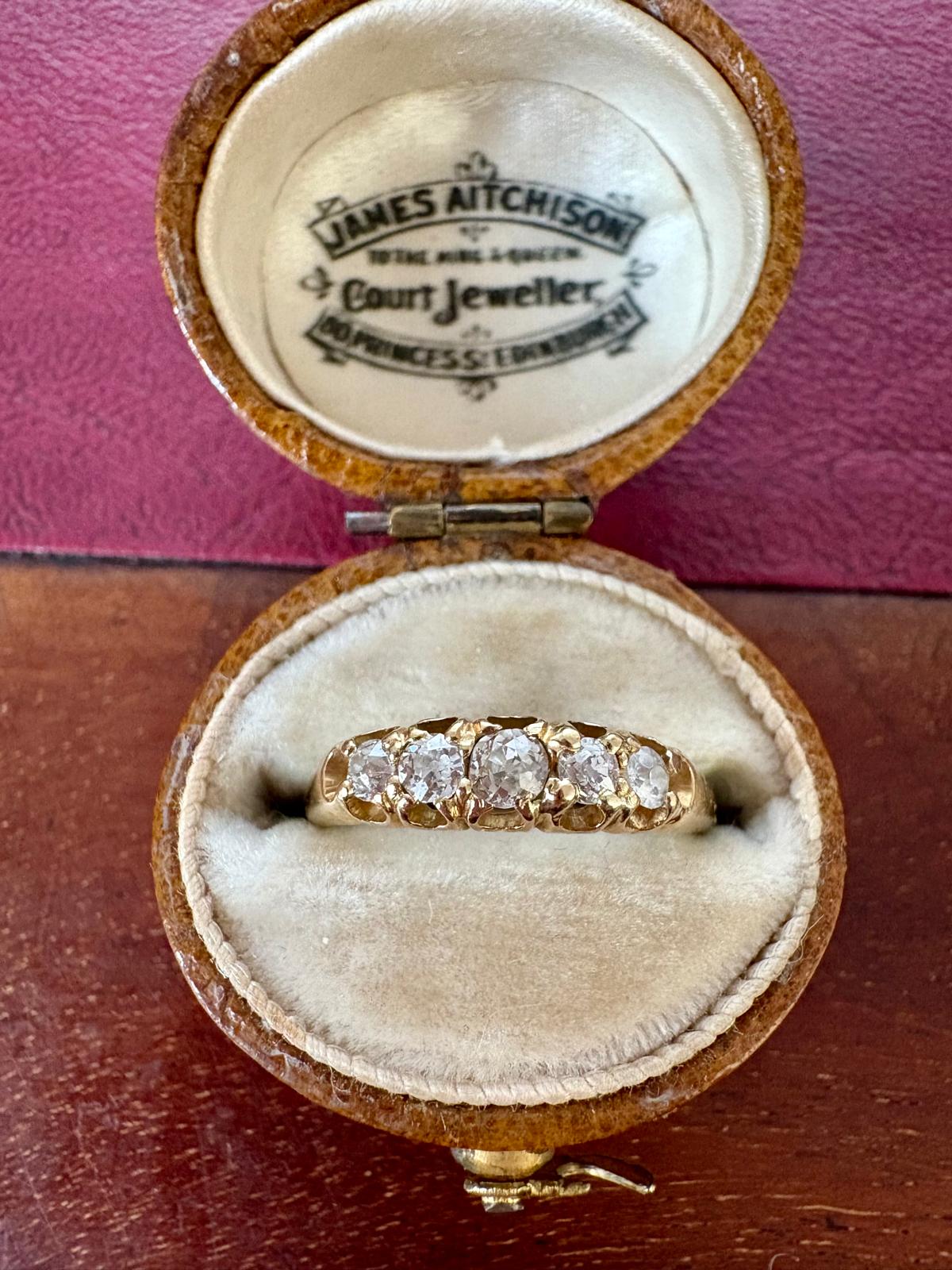Pretty c1900 18ct Gold Ring Set with Five Old-cut Diamonds