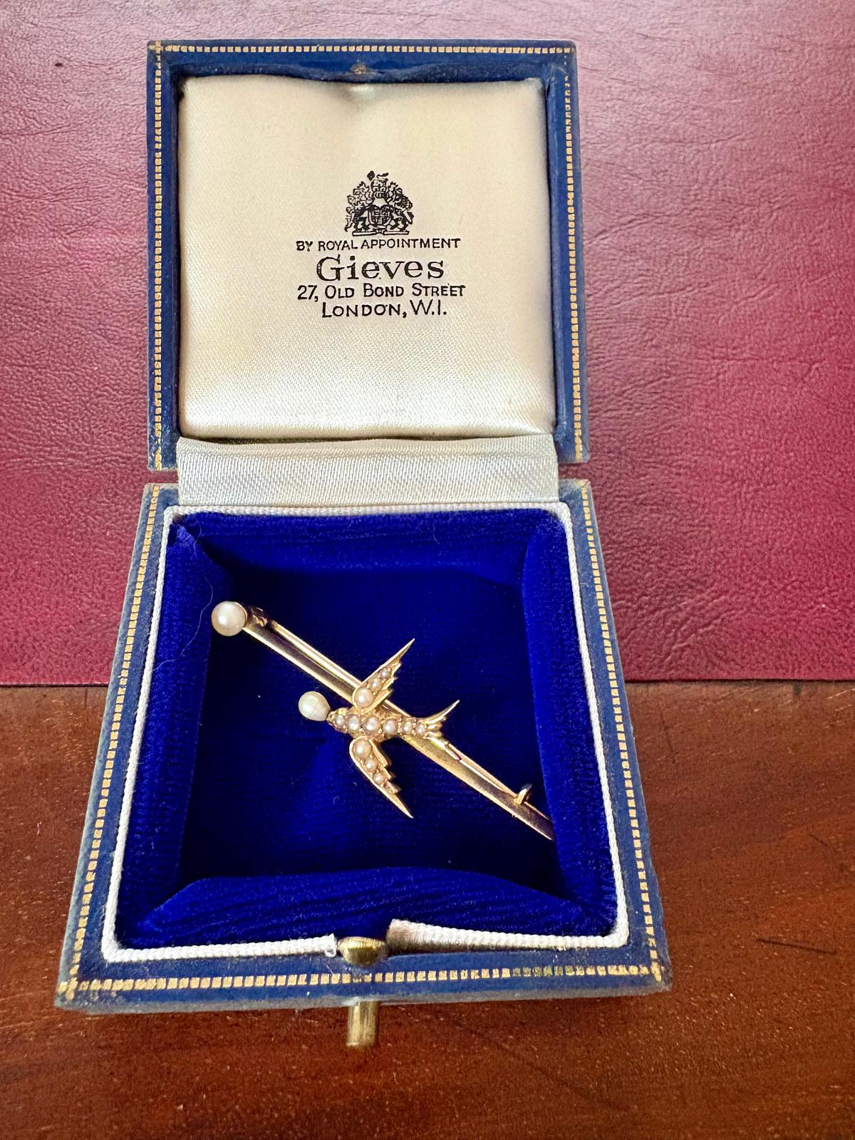 Victorian Cultured Pearl and Seed Pearl Swallow Brooch
