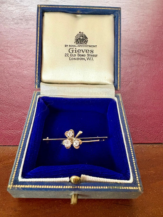 Early 20th Century 15ct Gold Diamond Shamrock Brooch