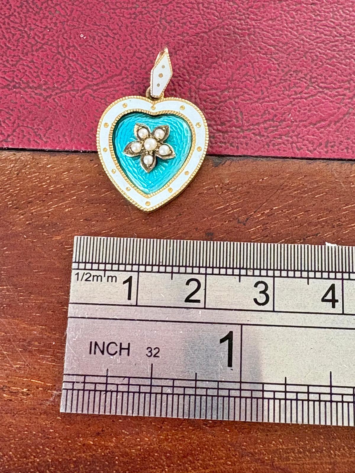 Stunning Early 20th Century Gold Pearl and Enamel Heart Pendant