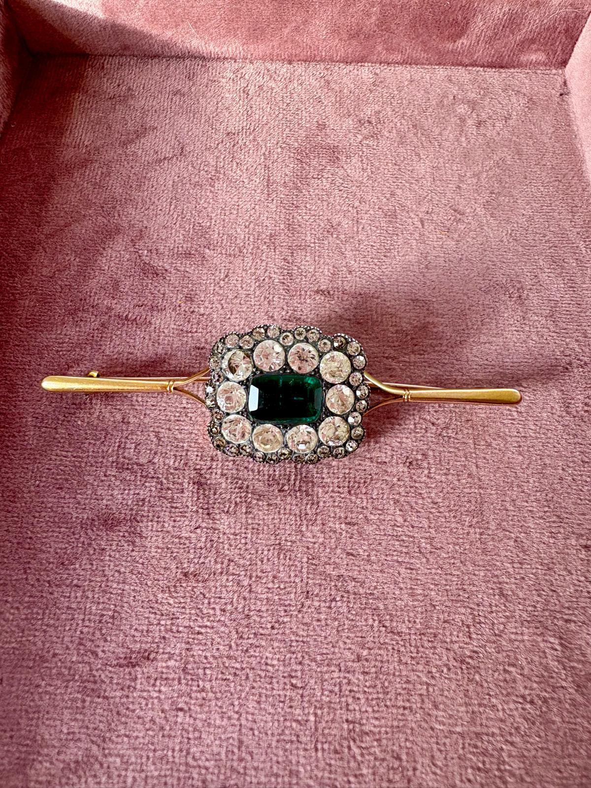 Gorgeous Late 19th Century Green and Colourless Paste Brooch