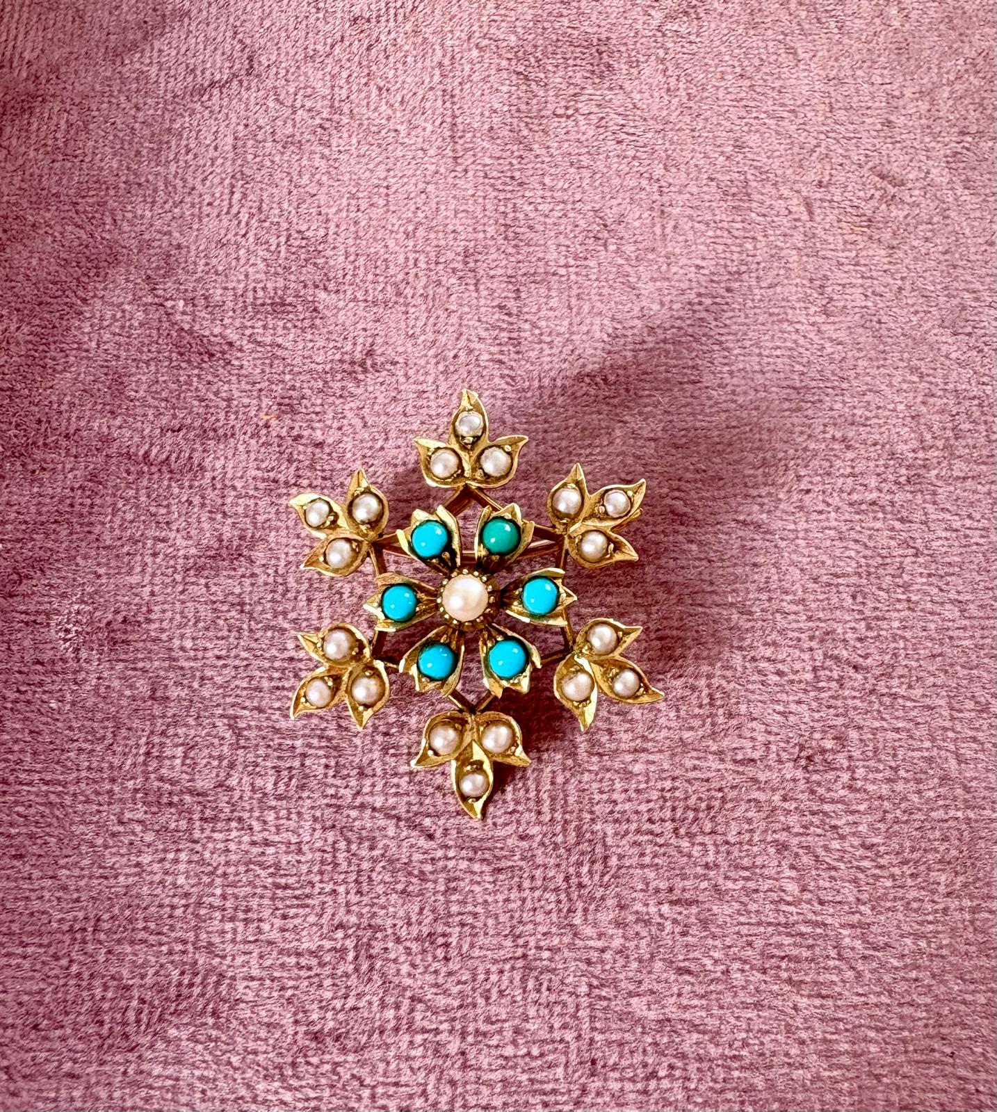 Gorgeous Early 20th Century Turquoise and Split Pearl Pendant/and Brooch