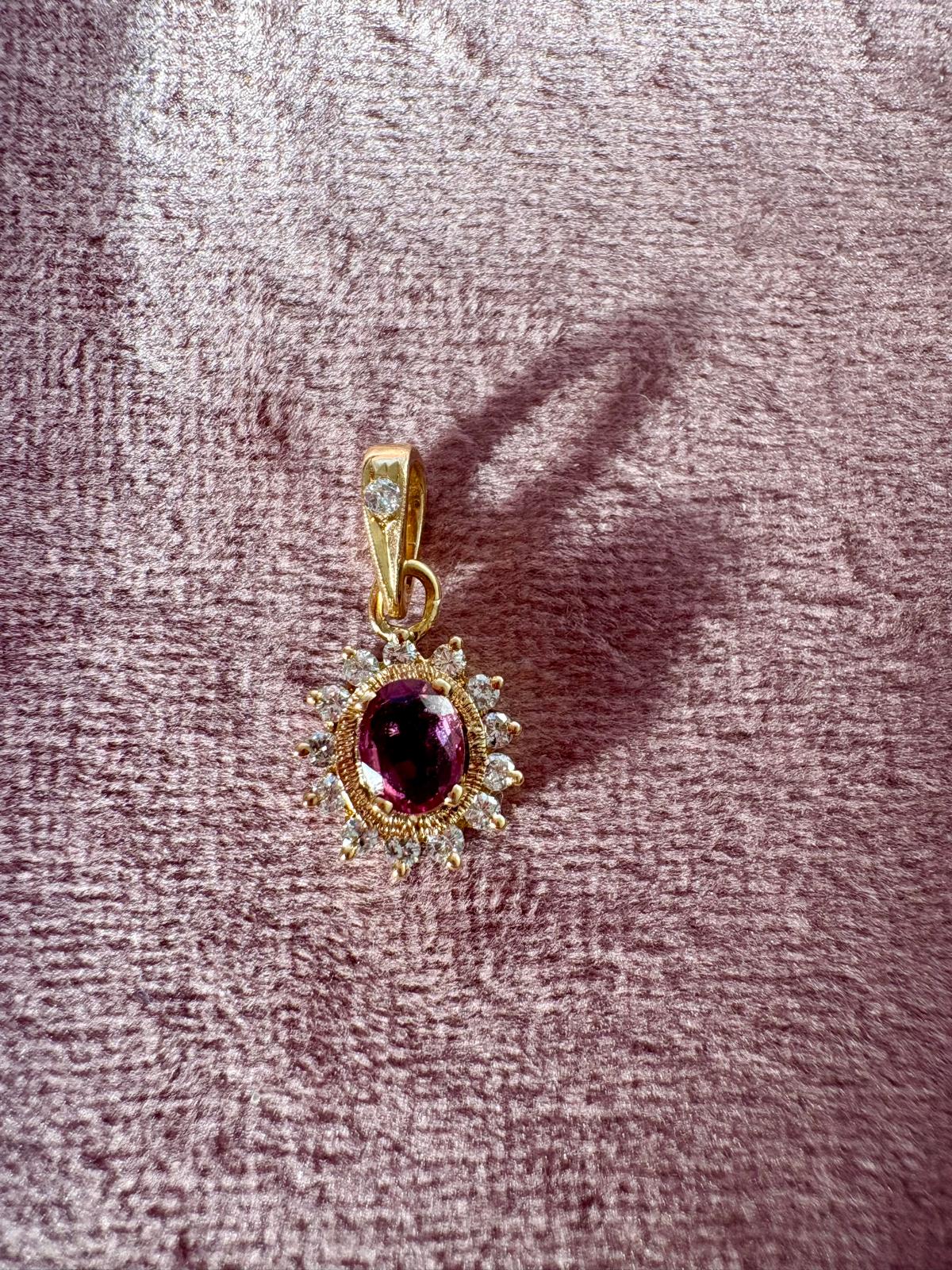 Beautiful Pink Sapphire and Diamond Cluster Pendant in 18c Gold