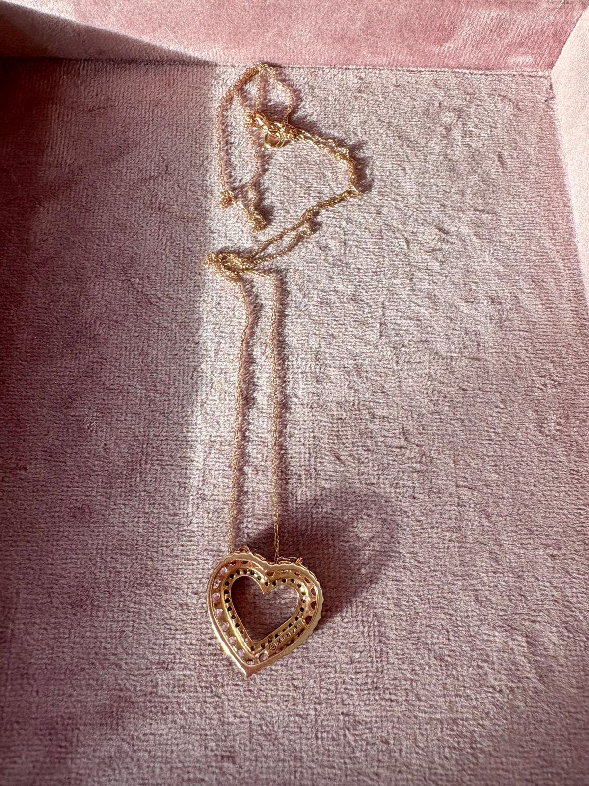 Very Beautiful Pink Sapphire and Diamond Heart Pendant on a 14K Gold Chain