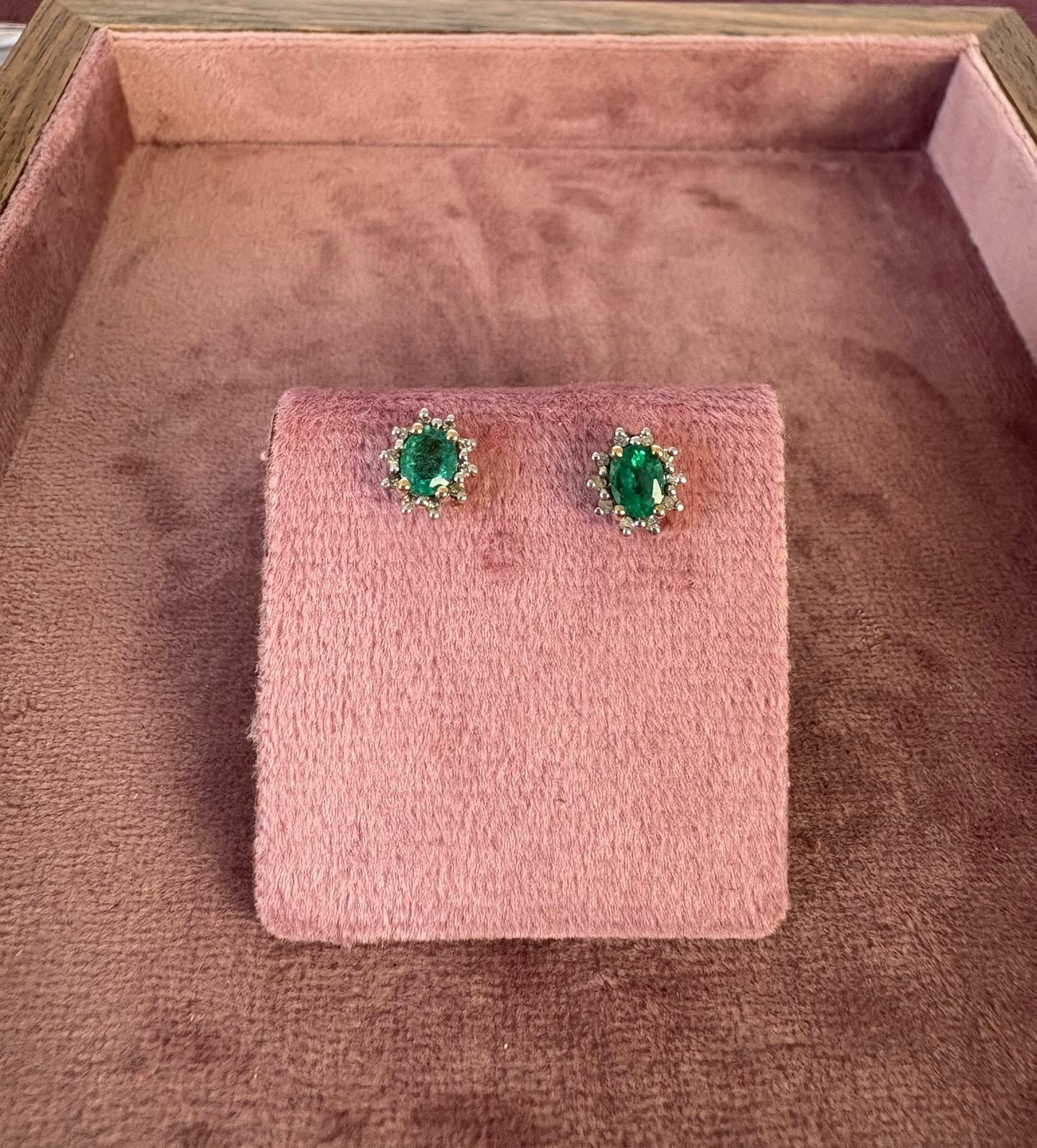 Gorgeous Emerald and Diamond Earrings in 9ct Gold