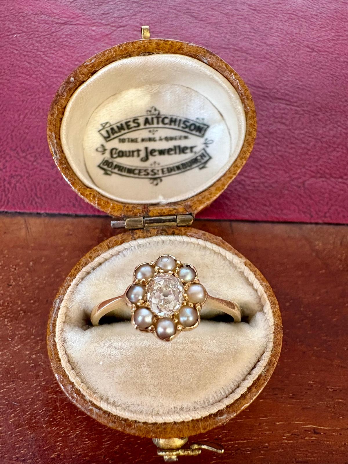 Delightful  Victorian 18ct Gold, Seed Pearl and Diamond Ring