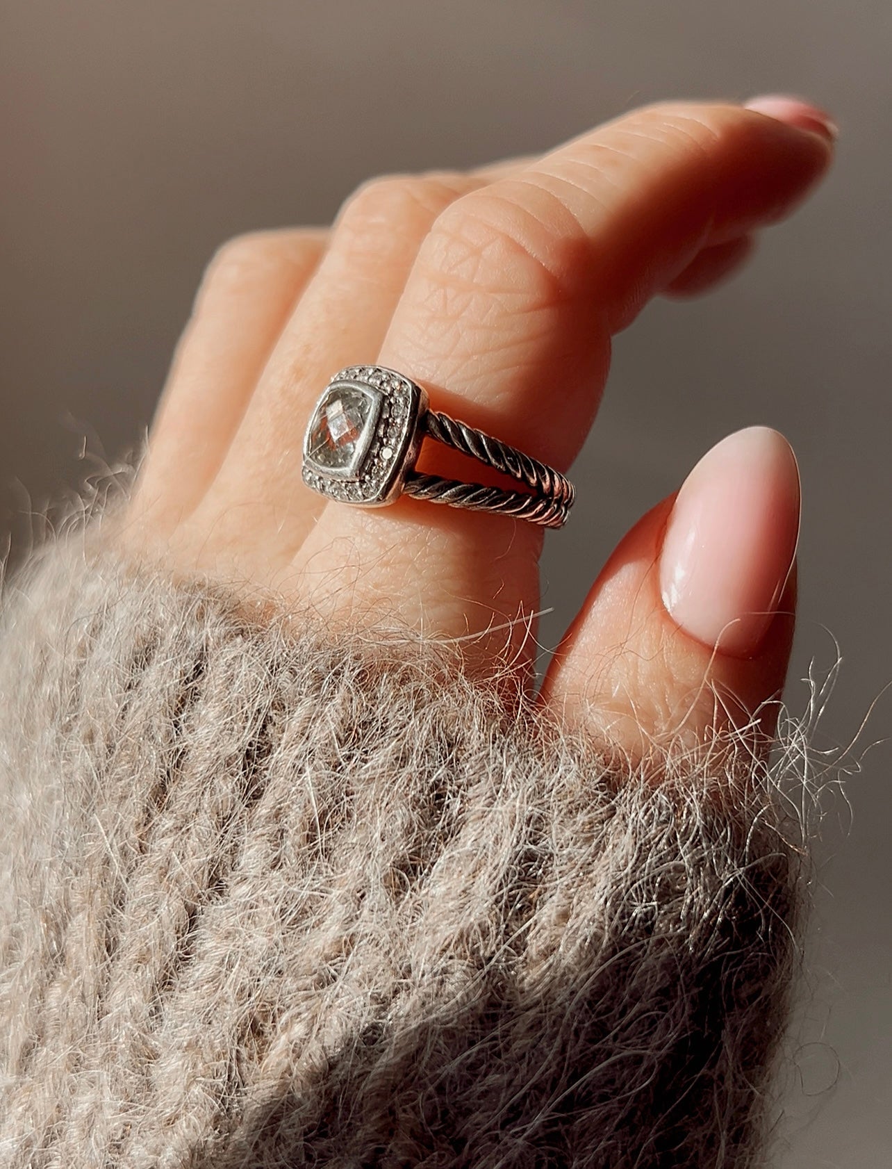 Gorgeous David Yurman Sterling Silver Albion White Topaz & Diamond Cable Ring