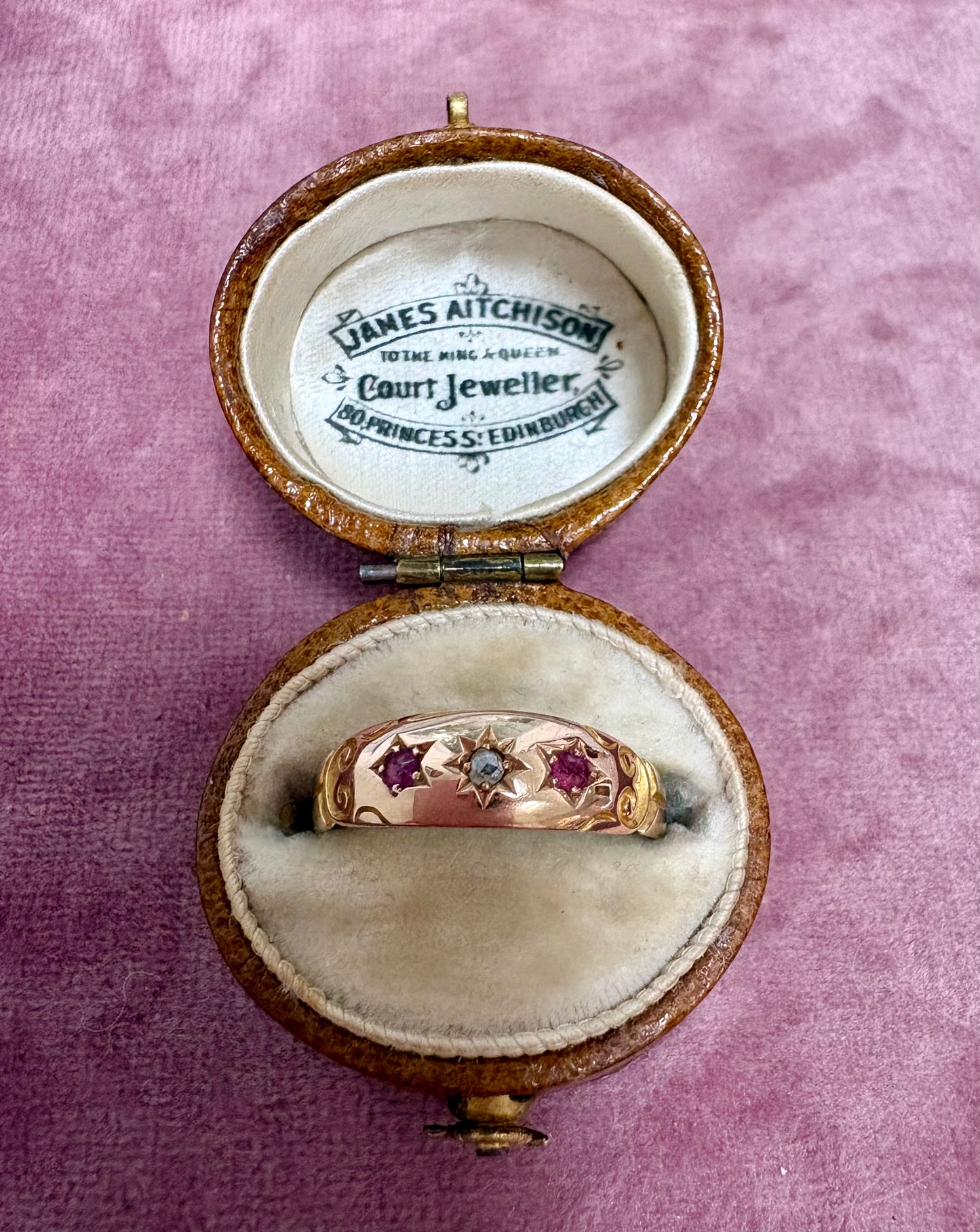 Wonderful 19th Century 15ct Gold, Ruby and Diamond Starburst Ring