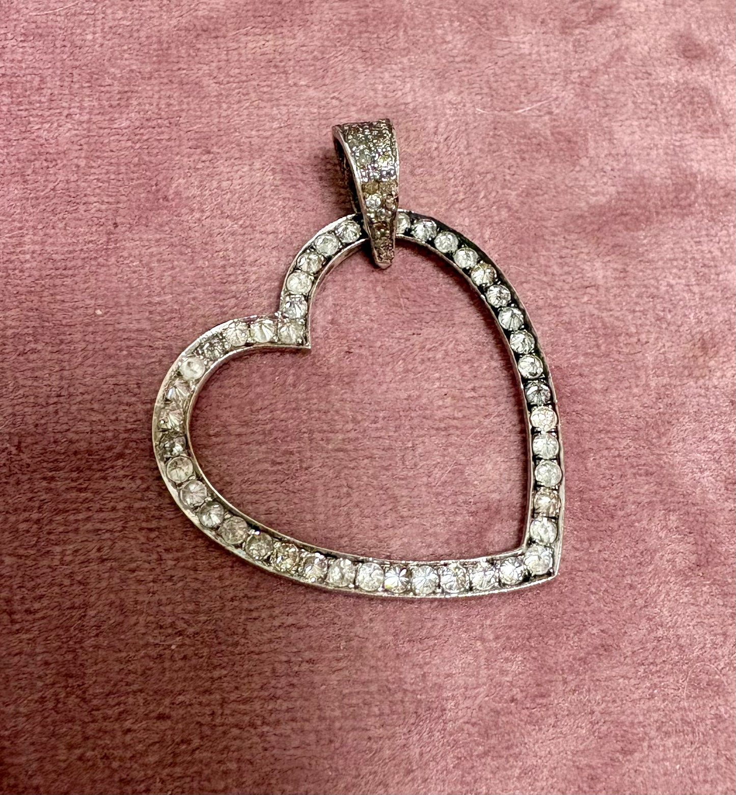 Modern Silver and Diamond Heart Pendant