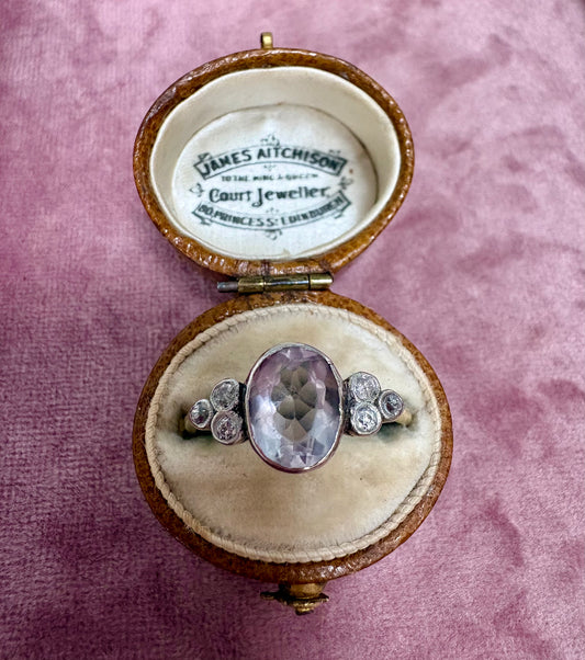 Pretty Mid 20th Century 18ct Gold Amethyst and Diamond Ring