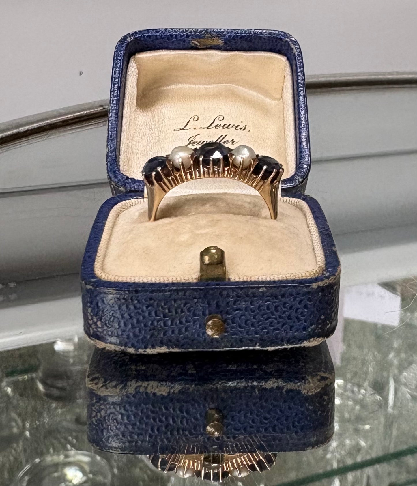 Wonderful Early 20th Century Blue Sapphire and Pearl Ring