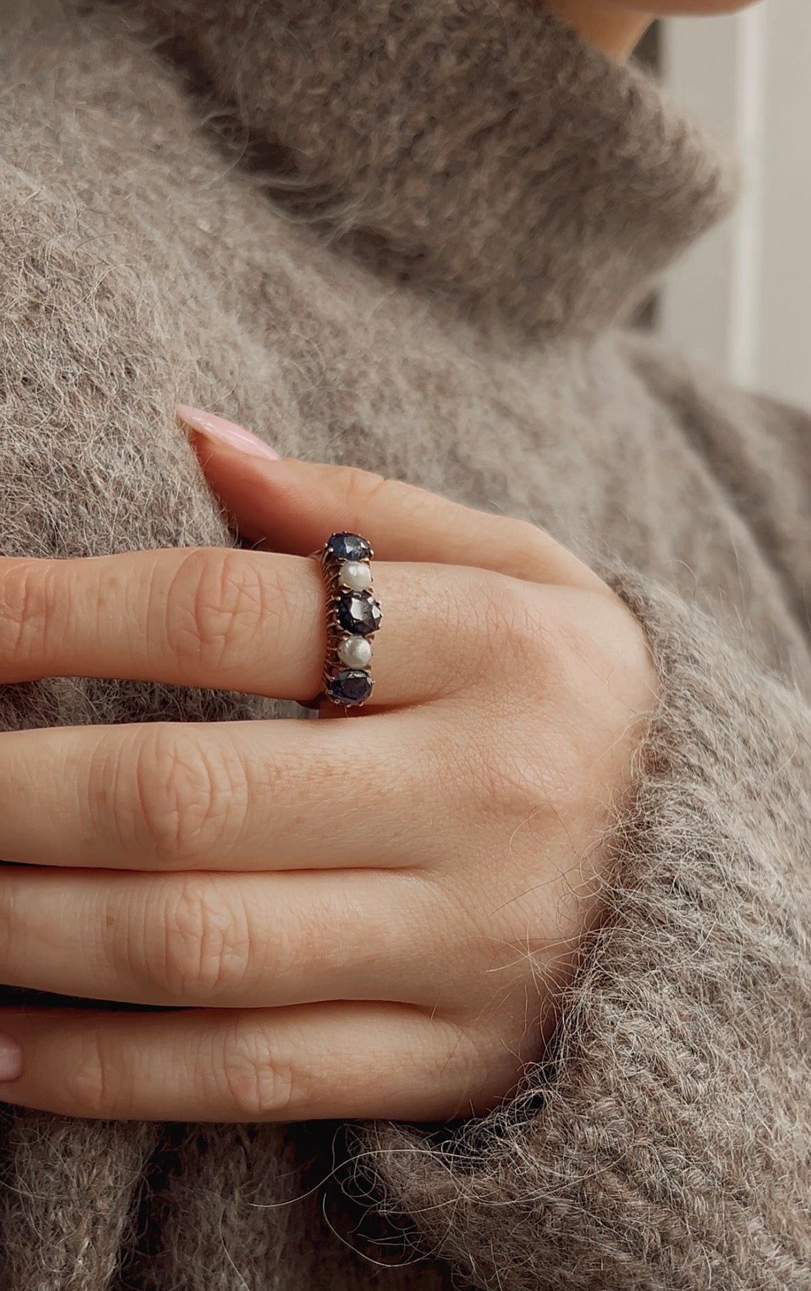 Wonderful Early 20th Century Blue Sapphire and Pearl Ring
