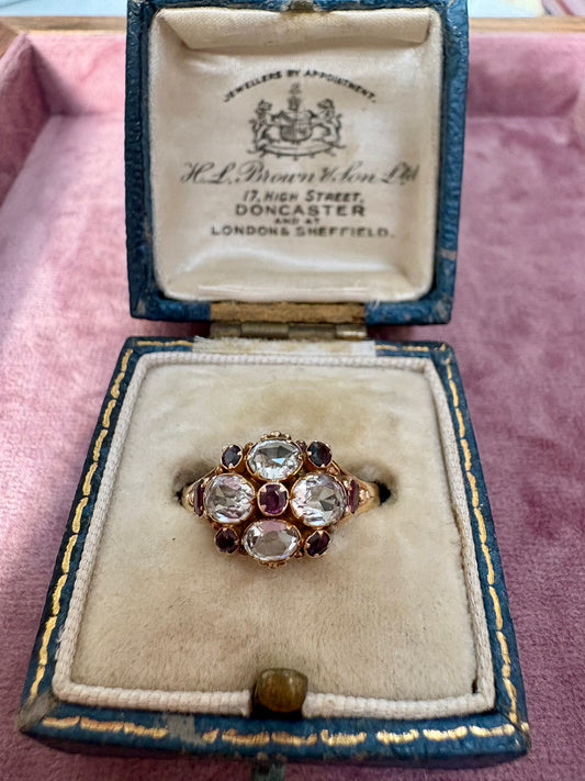 Stunningly Beautiful Victorian 18ct Gold, Rock Crystal with Garnet Accents Ring