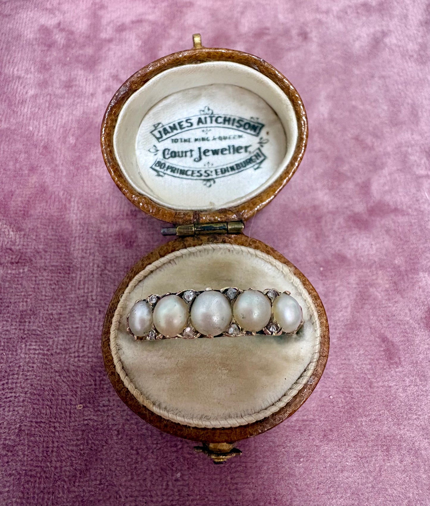 Wonderful Victorian 18ct Gold, Five Stone Pearl and Diamond Ring