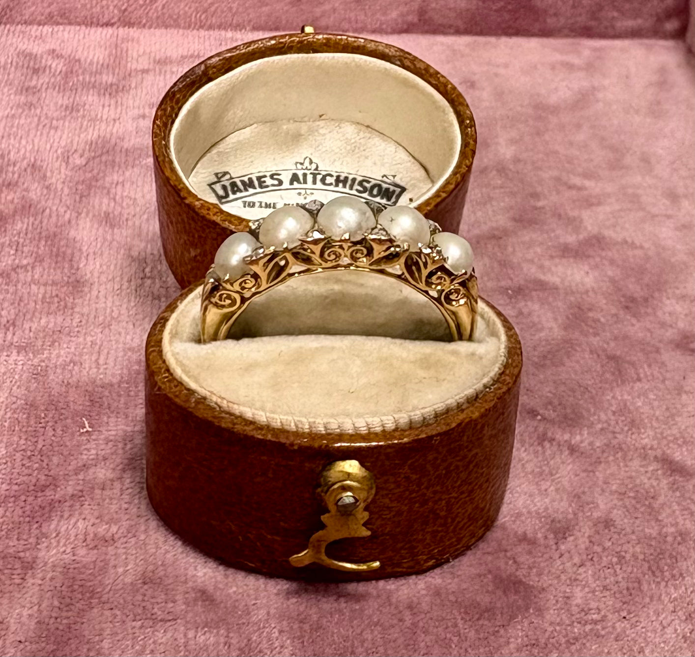 Wonderful Victorian 18ct Gold, Five Stone Pearl and Diamond Ring