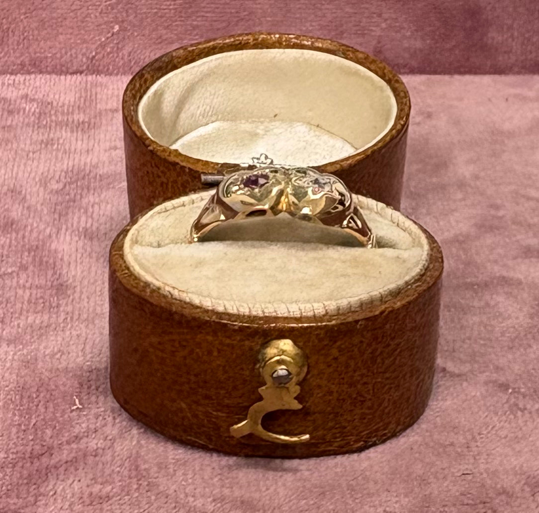 Wonderful Victorian 18ct Gold, Double Heart Ruby and Diamond Ring