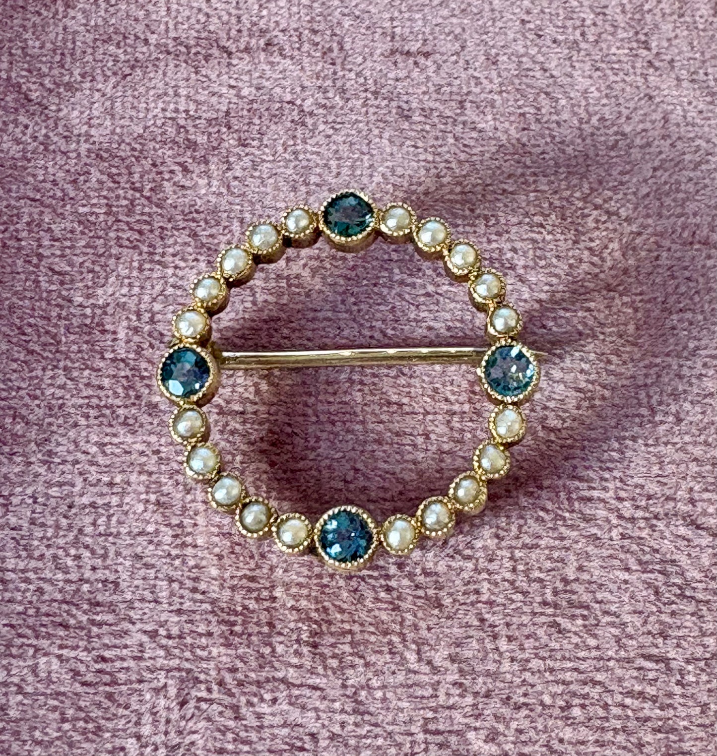 Pretty Early 20th Century Aquamarine & Split Pearl Brooch
