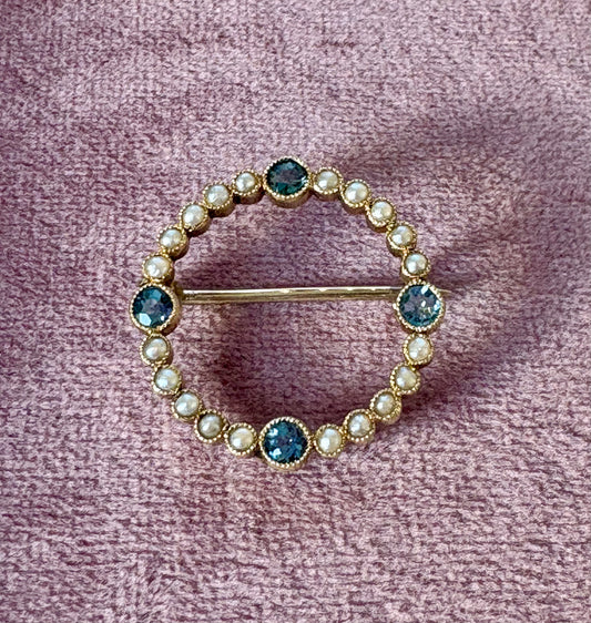 Pretty Early 20th Century Aquamarine & Split Pearl Brooch