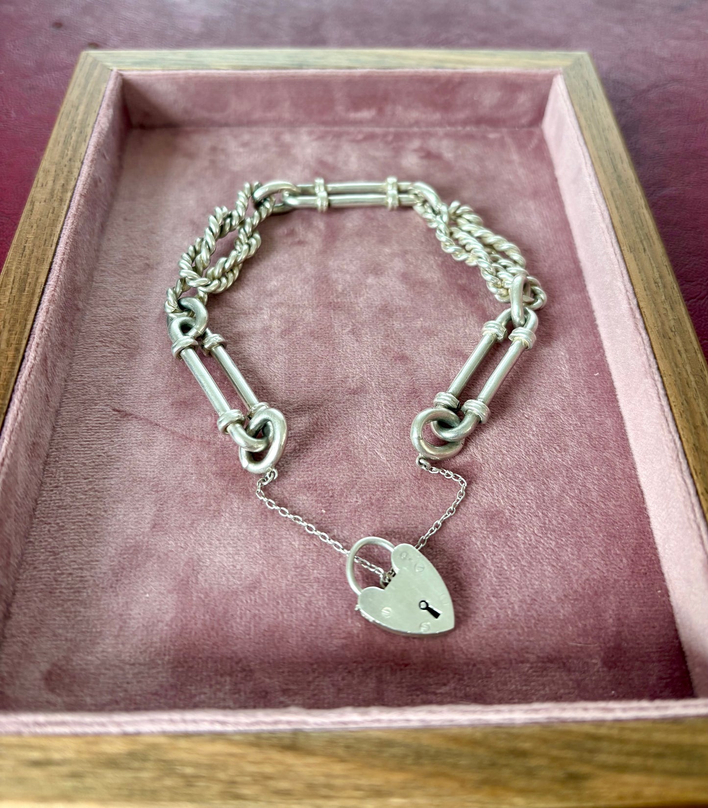 Wonderful Late 19th Century Silver Bracelet with Heart Clasp