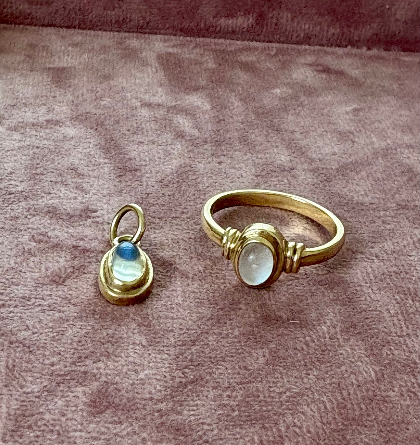 Gorgeous Vintage Gold Moonstone Ring and Matching Pendant