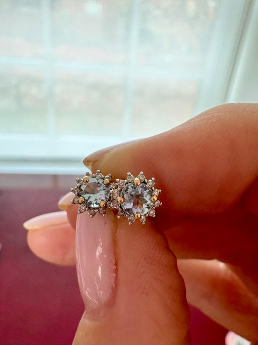 The prettiest Vintage 9ct Gold, Aquamarine and Diamond Earrings