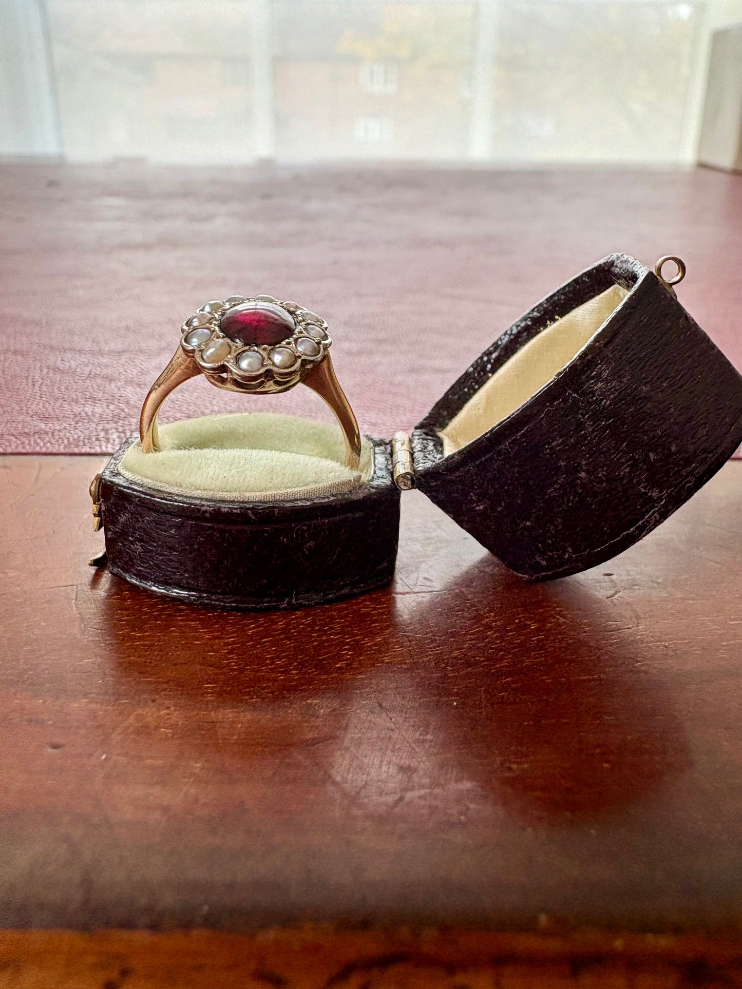 Very Lovely Late 19th Century Foil-backed Garnet and Split Pearl Ring