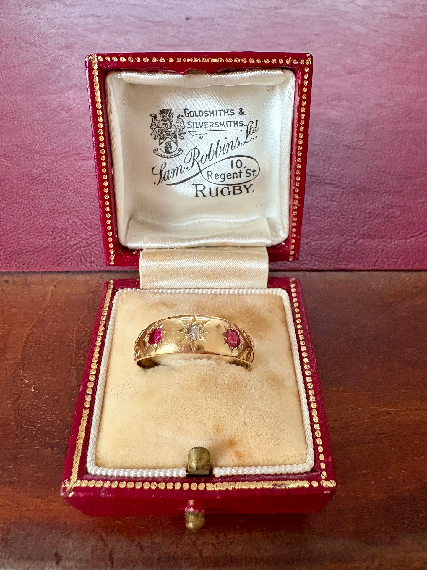 Gorgeous Early 20th Century Gold, Ruby and Diamond Starburst Ring
