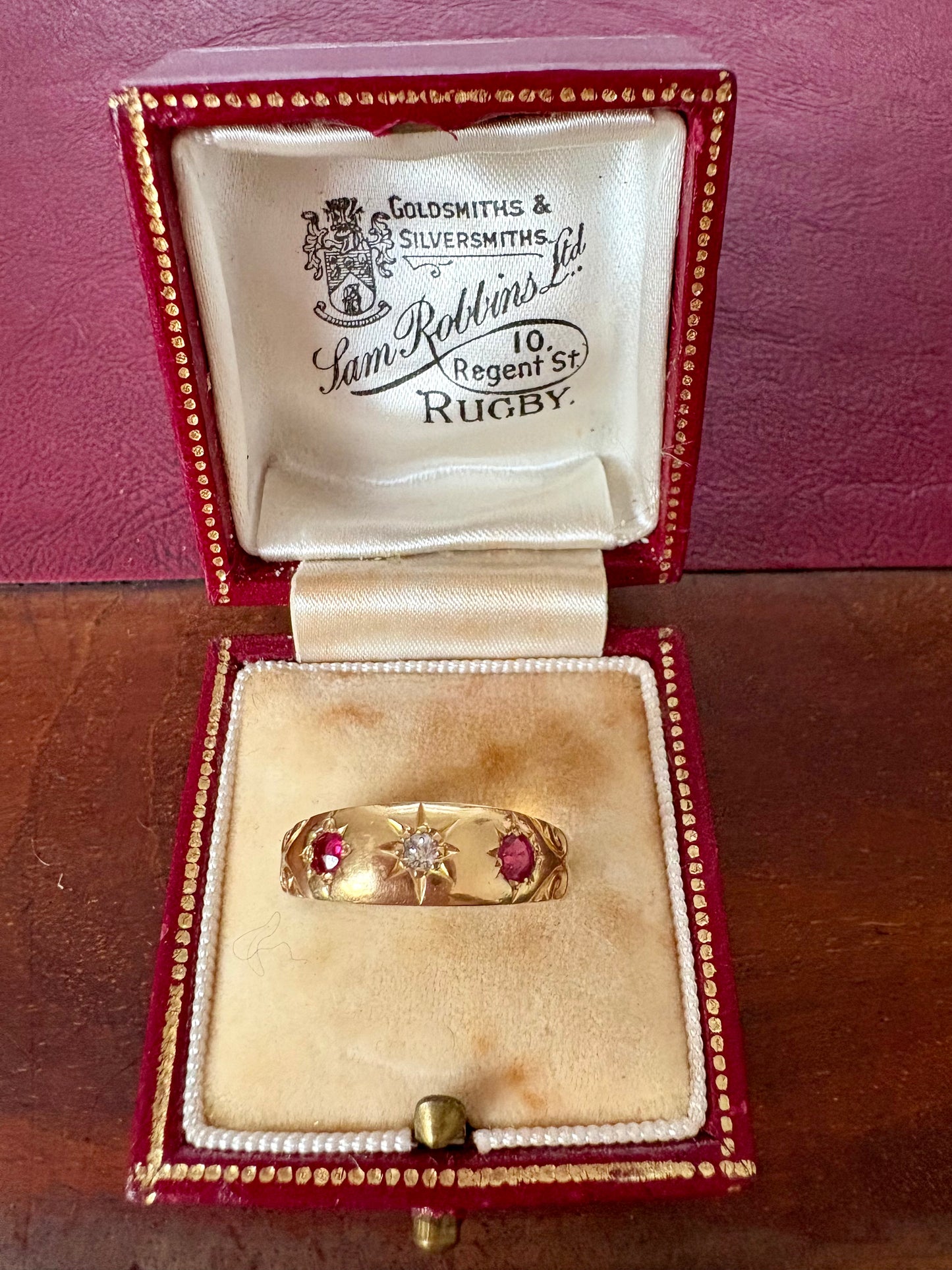 Gorgeous Early 20th Century Gold, Ruby and Diamond Starburst Ring