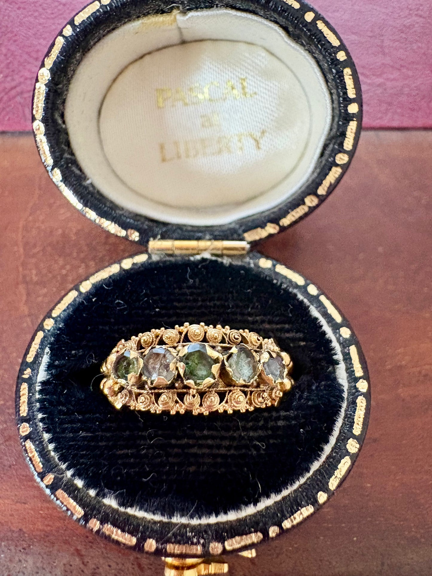 Remarkable Georgian Green and Colourless Gem Foiled Backed Five Stone Ring