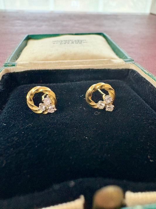 Gorgeous Vintage 18ct Gold and Diamond Hoop Earrings