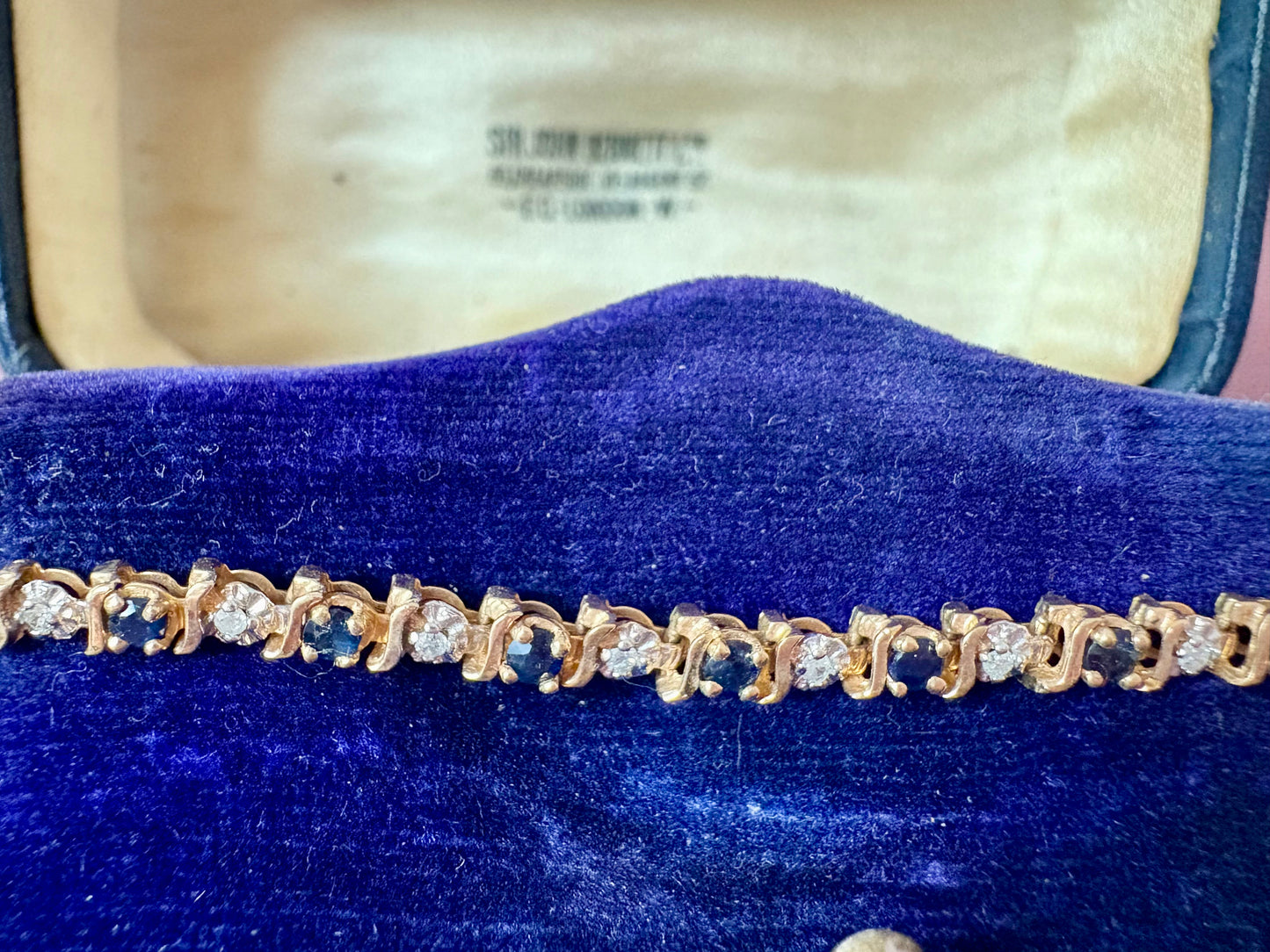 Gorgeous Vintage 9ct Gold, Sapphire and Diamond Line Bracelet