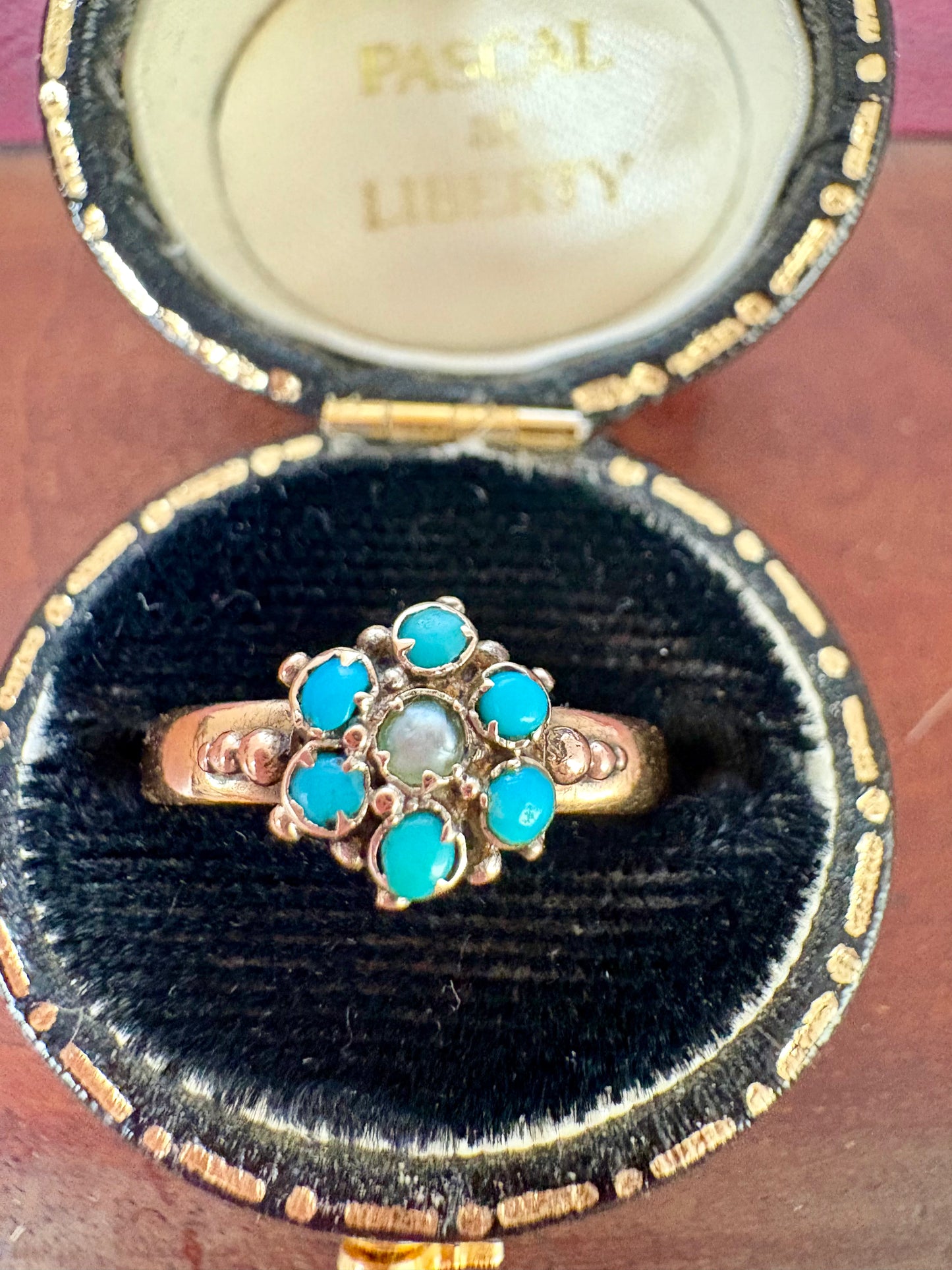 Lovely Victorian Turquoise and Split Pearl Ring