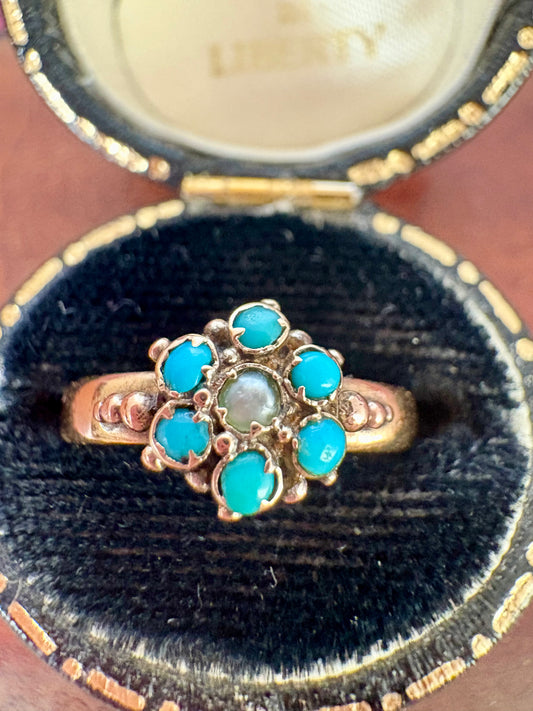 Lovely Victorian Turquoise and Split Pearl Ring