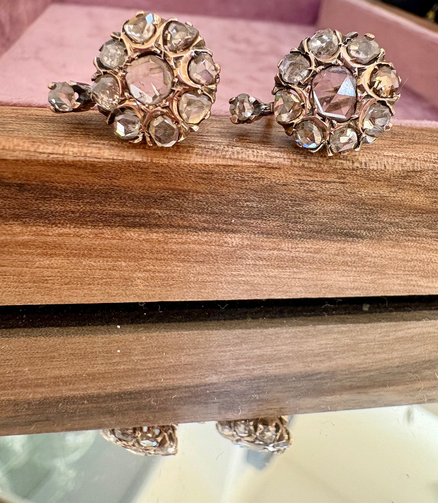 Incredible Antique Gold and Rose-Cut Diamond Cluster Earrings