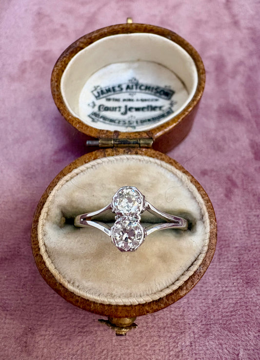 Stunning 18ct Gold, Platinum and Diamond Two Stone Ring