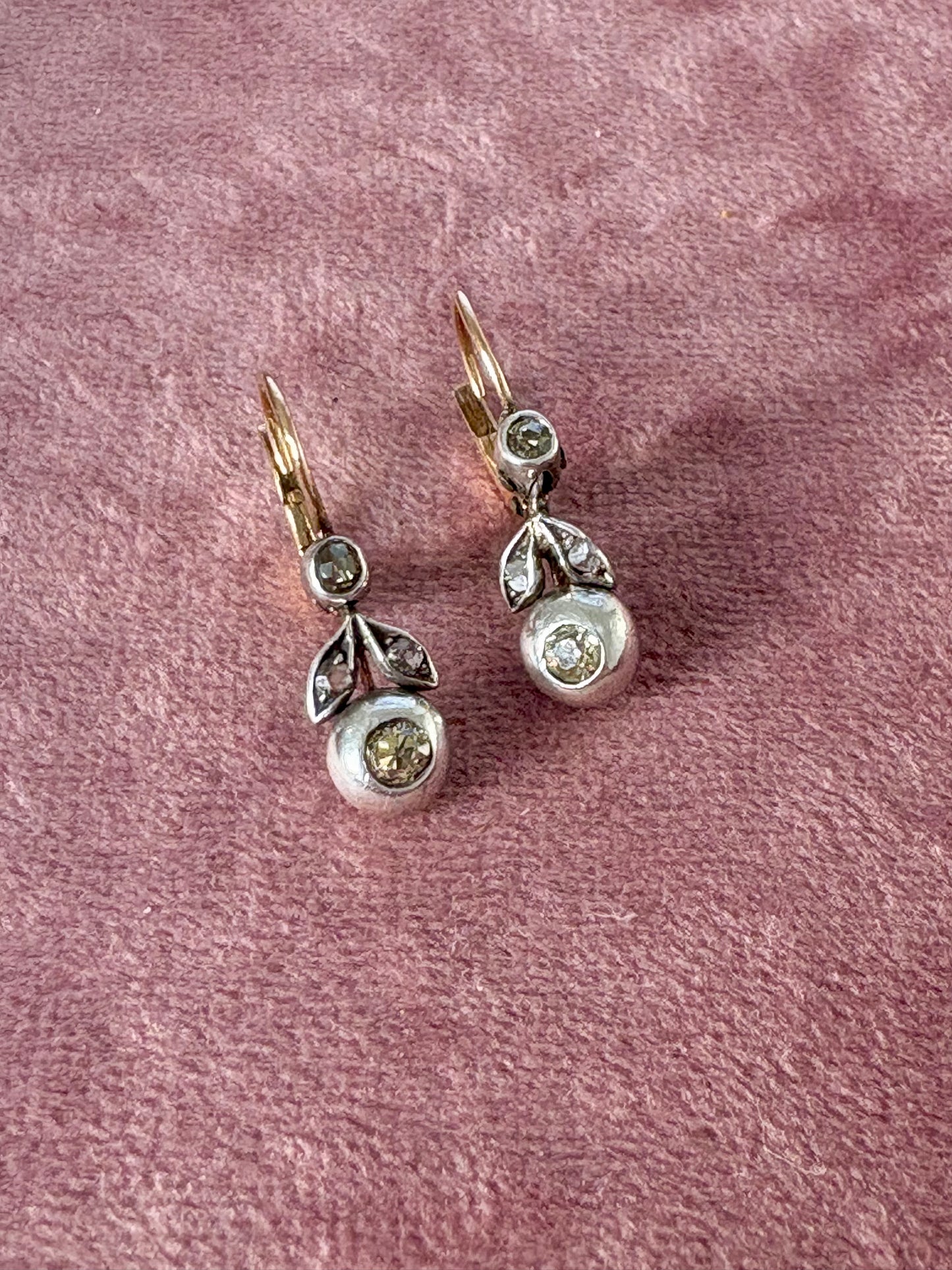 Beautiful Antique Diamond Drop Aarrings in Silver and Gold