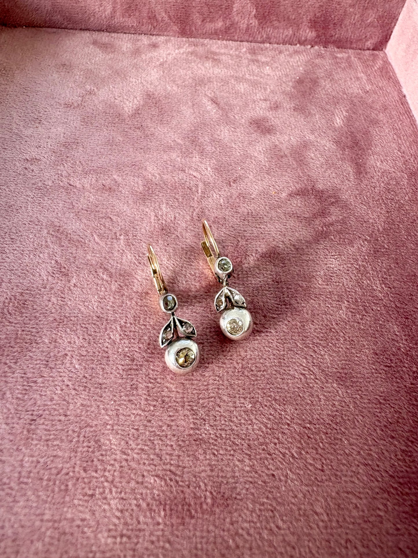 Beautiful Antique Diamond Drop Aarrings in Silver and Gold