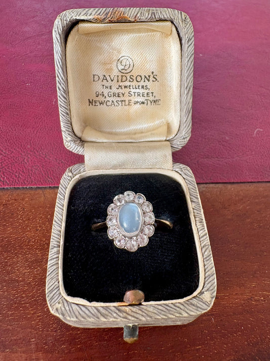 Wonderful 9ct Gold Moonstone and Diamond Halo Ring