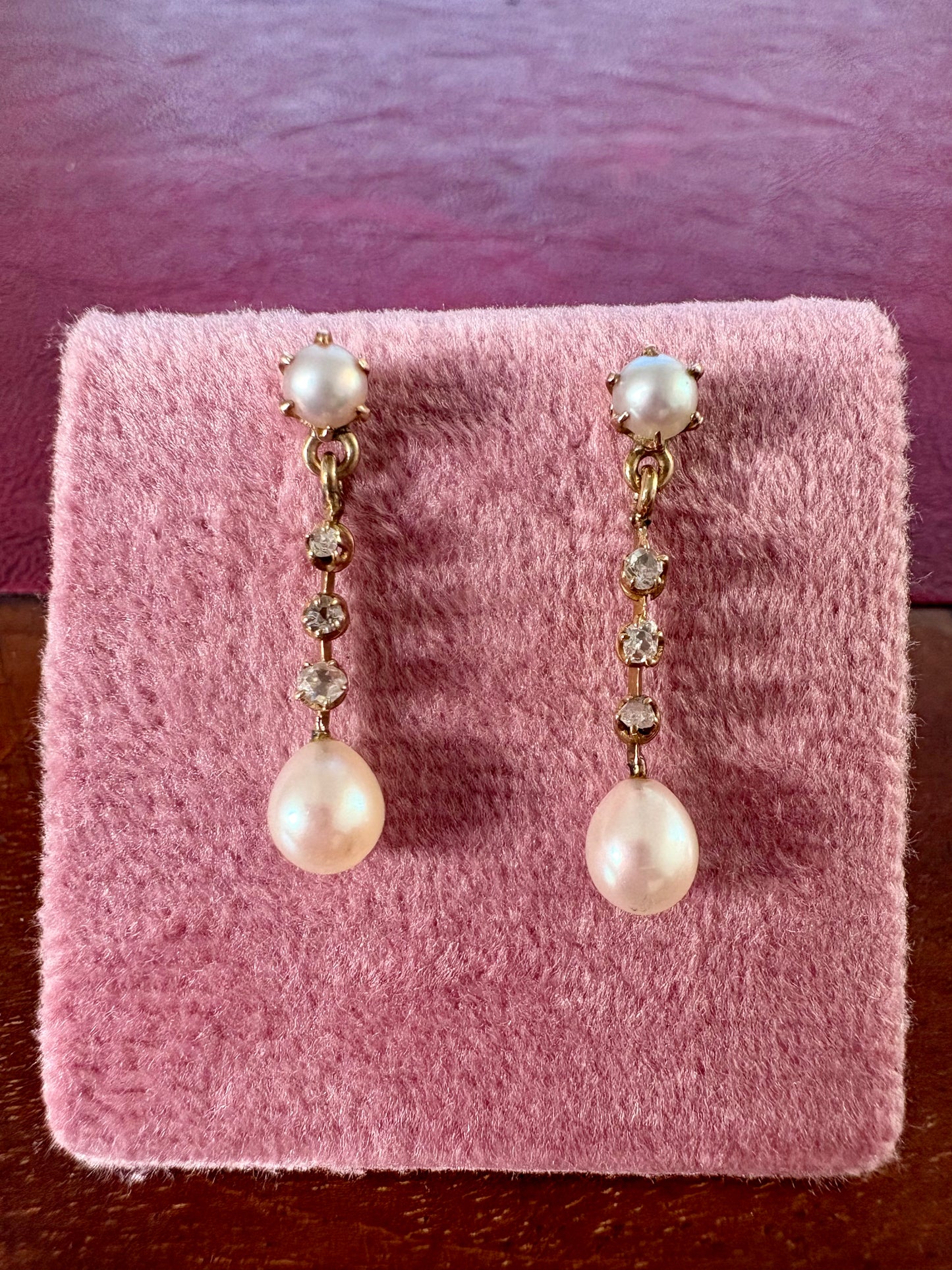 Exquisite Diamond, Split Pearl and Cultured Pearl Drop Earrings