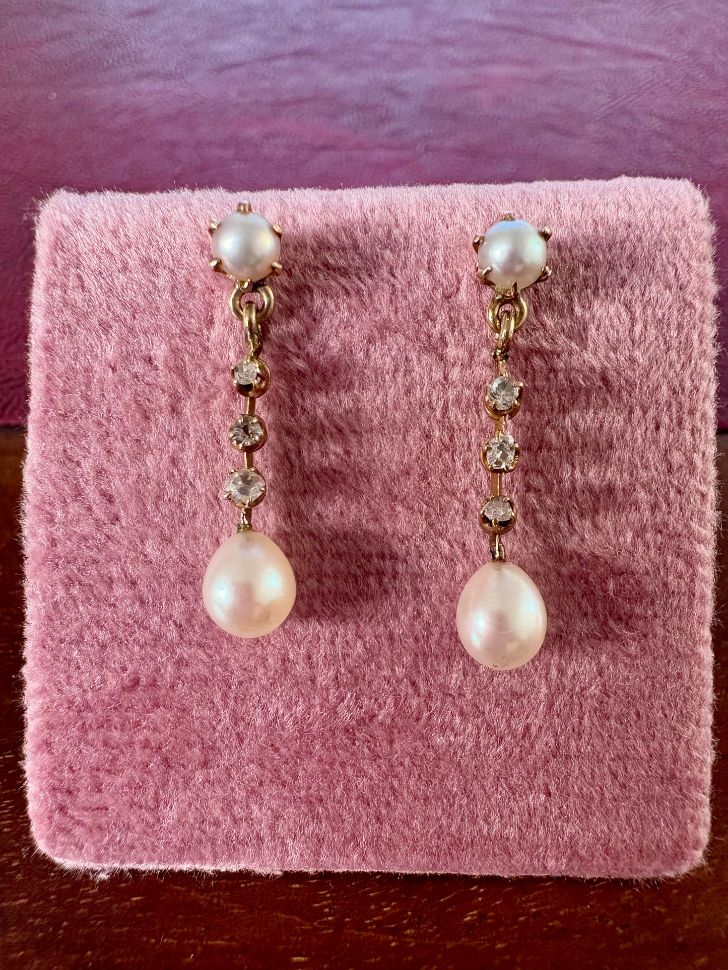 Exquisite Diamond, Split Pearl and Cultured Pearl Drop Earrings