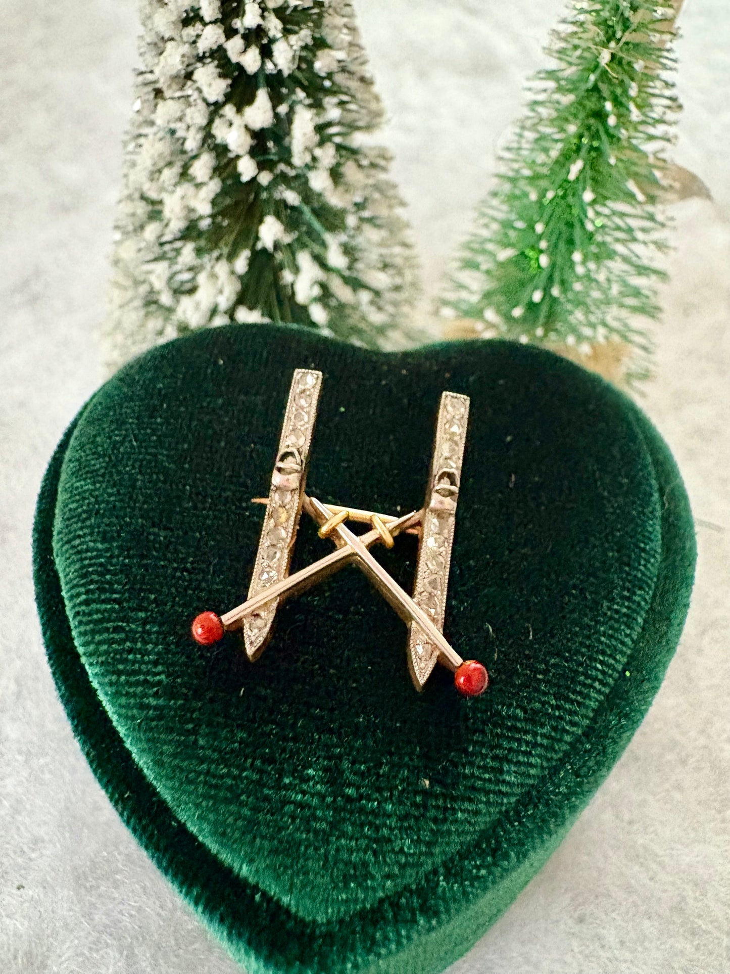 The MOST Adorable Art Deco Period Diamond and Enamel Ski Brooch