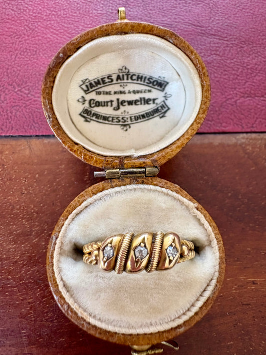 Really Gorgeous and Rare Victorian 18ct Yellow Gold Three Stone Diamond Ring