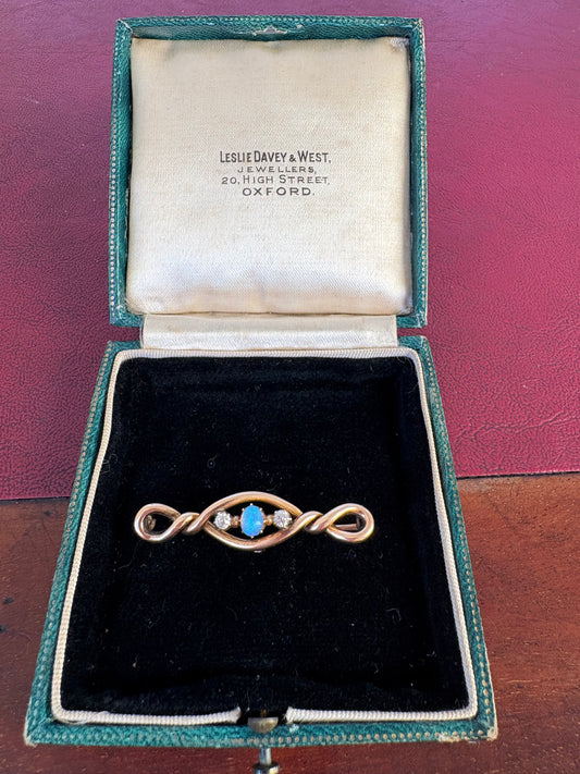 Beautiful Antique 15ct Gold, Water Opal and Diamond Brooch