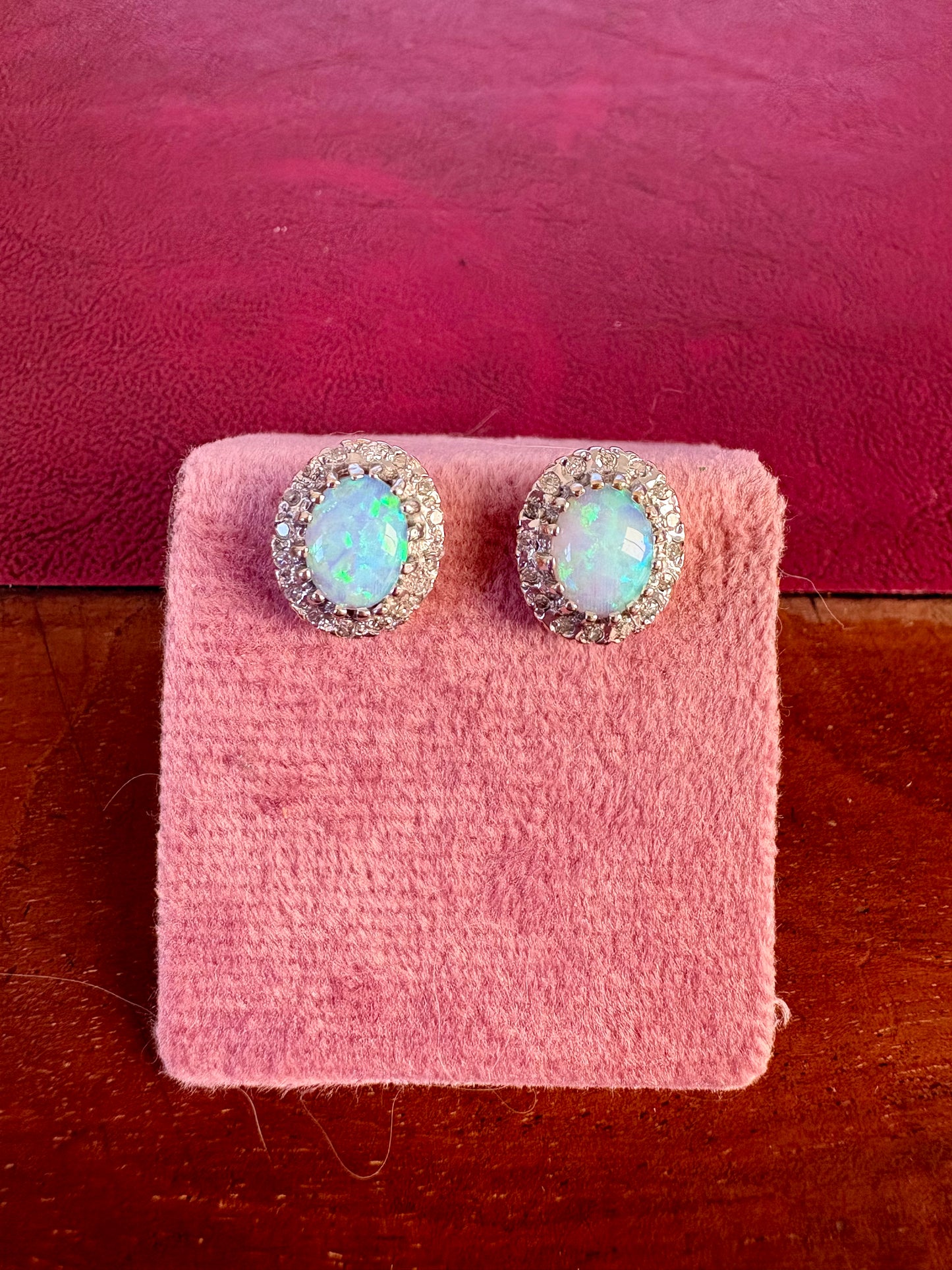 Wonderful Vintage 9ct Gold, Opal and Diamond Cluster Earrings