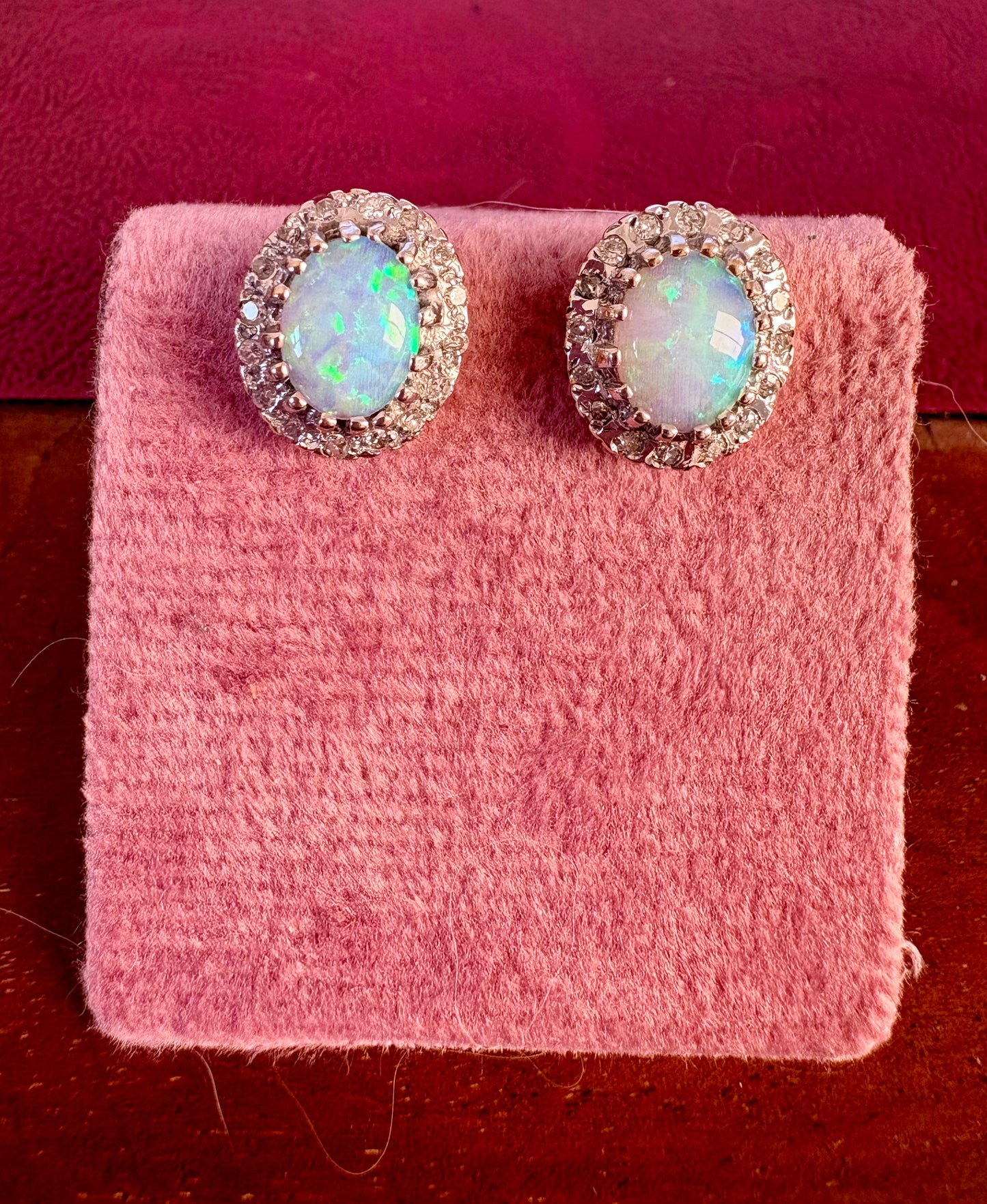 Wonderful Vintage 9ct Gold, Opal and Diamond Cluster Earrings